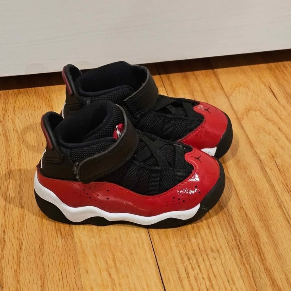 Jordan Red and Black Sneakers with Patent Leather